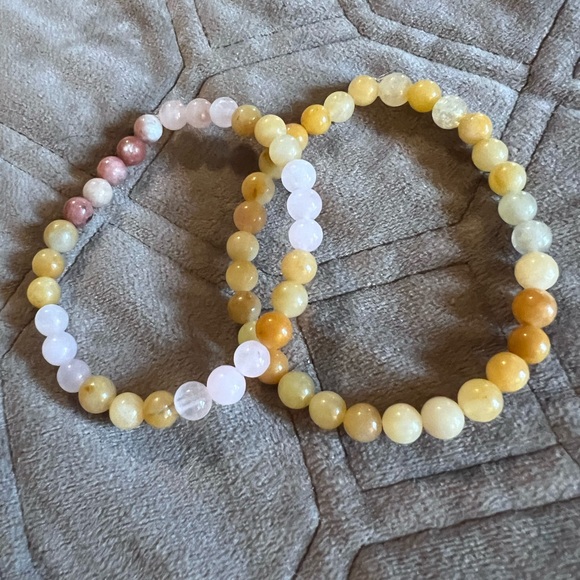 Handmade Jewelry - Lot of Two Handmade Natural Sunlit Harmony Gemstones Beaded Bracelets, Size 7”